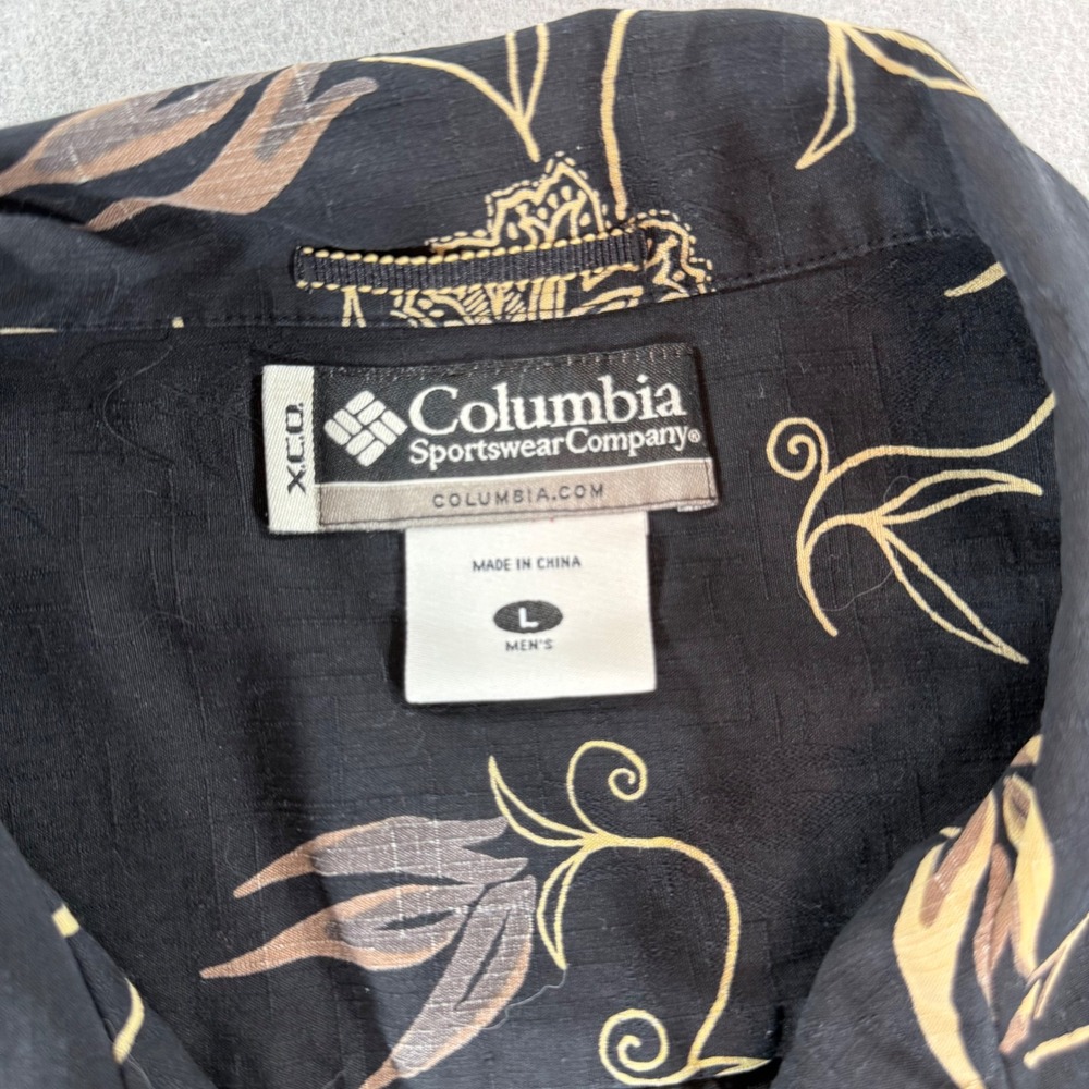 Columbia XCO Mens Large Black Tropical Floral Button Up Camp Shirt - Picture 4 of 7